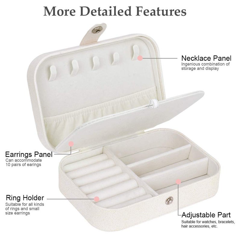jiemei Jewelry Box, Travel Jewelry Organizer Cases with Doubel Layer for Womenâ€™s Necklace Earrings Rings and Travel Accessories(White) - Image 3